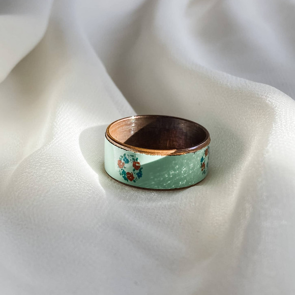 VTG Robin Egg Blue Flower Wreath Band Ring - Picture 4 of 9